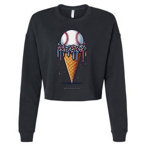 Baseball Drip Ice Cream Cone With Sprinkles Cropped Pullover Crew