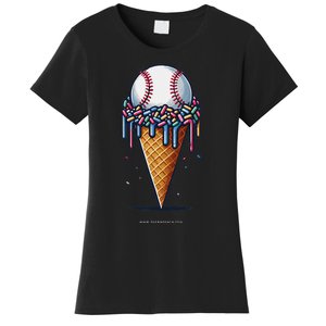 Baseball Drip Ice Cream Cone With Sprinkles Women's T-Shirt