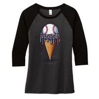 Baseball Drip Ice Cream Cone With Sprinkles Women's Tri-Blend 3/4-Sleeve Raglan Shirt