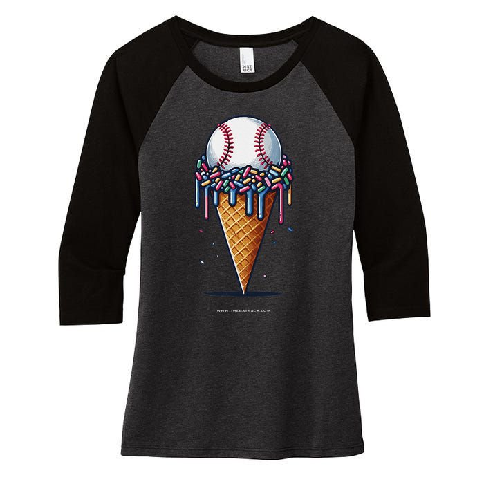 Baseball Drip Ice Cream Cone With Sprinkles Women's Tri-Blend 3/4-Sleeve Raglan Shirt