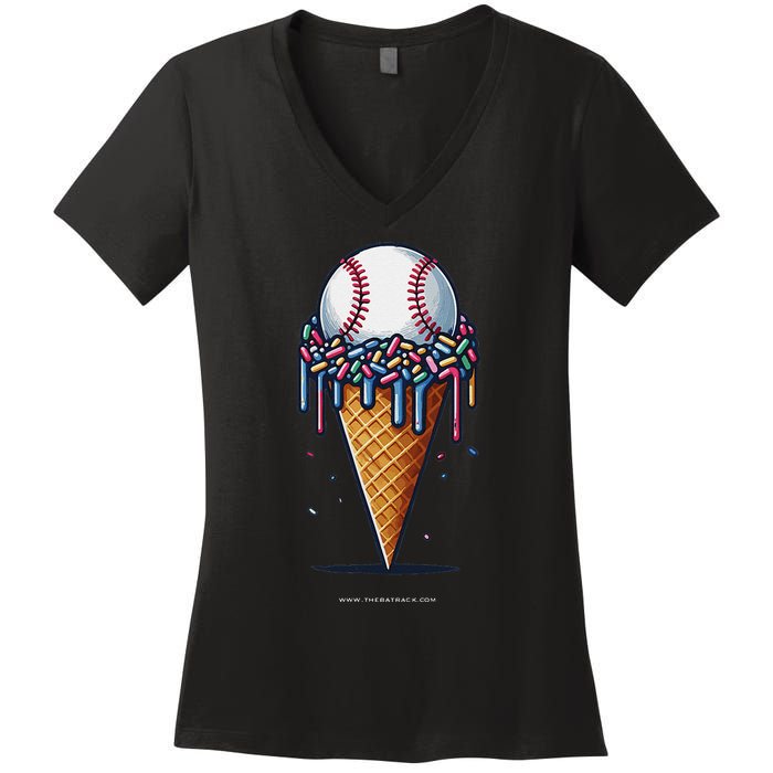 Baseball Drip Ice Cream Cone With Sprinkles Women's V-Neck T-Shirt