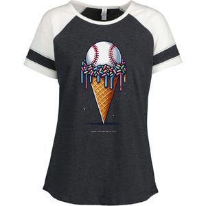 Baseball Drip Ice Cream Cone With Sprinkles Enza Ladies Jersey Colorblock Tee