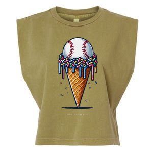 Baseball Drip Ice Cream Cone With Sprinkles Garment-Dyed Women's Muscle Tee