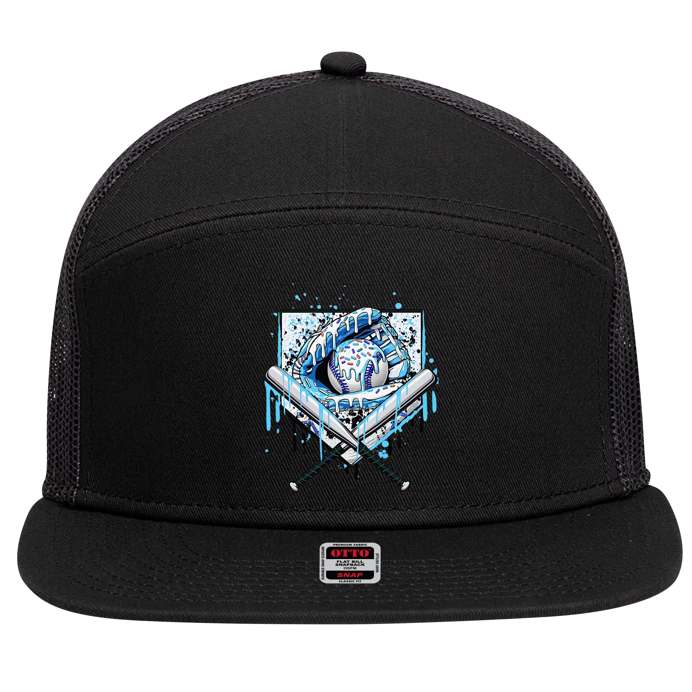 Baseball Drip Ice Cream Drip Baseball  7 Panel Mesh Trucker Snapback Hat