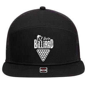 Billiards Dad I Love Billiards Gift Father's Day 7 Panel Mesh Trucker Snapback Hat