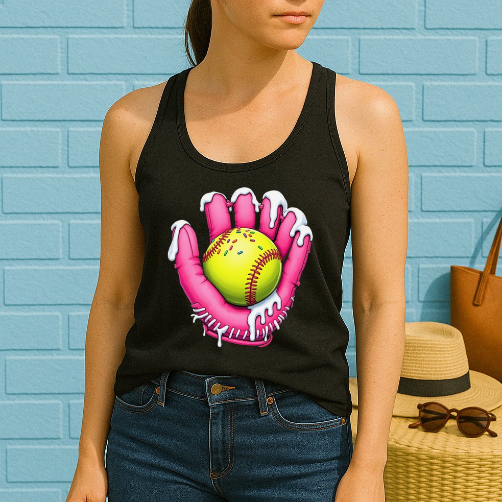 Baseball Drip Ice Cream Sprinkles Baseball Glove Womens Tank Top