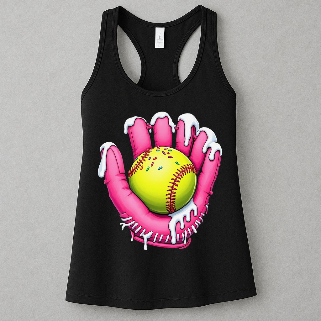 Baseball Drip Ice Cream Sprinkles Baseball Glove Womens Tank Top