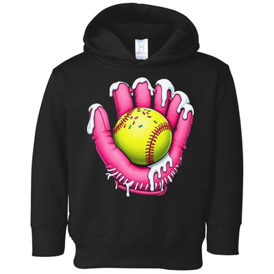 Baseball Drip Ice Cream Sprinkles Baseball Glove Toddler Hoodie