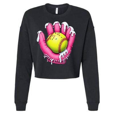 Baseball Drip Ice Cream Sprinkles Baseball Glove Cropped Pullover Crew
