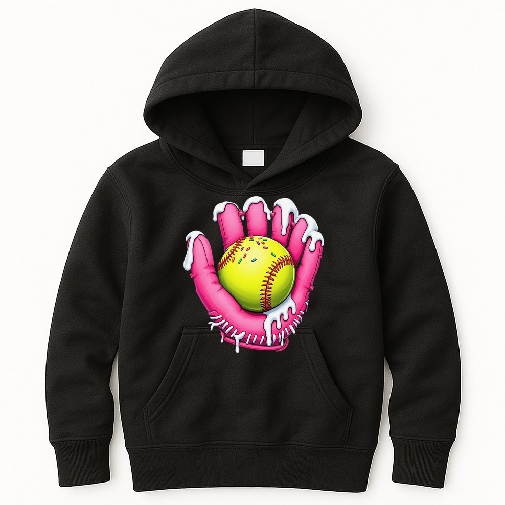 Baseball Drip Ice Cream Sprinkles Baseball Glove Kids Hoodie