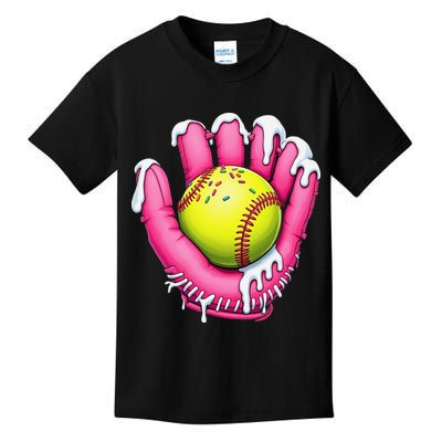 Baseball Drip Ice Cream Sprinkles Baseball Glove Kids T-Shirt