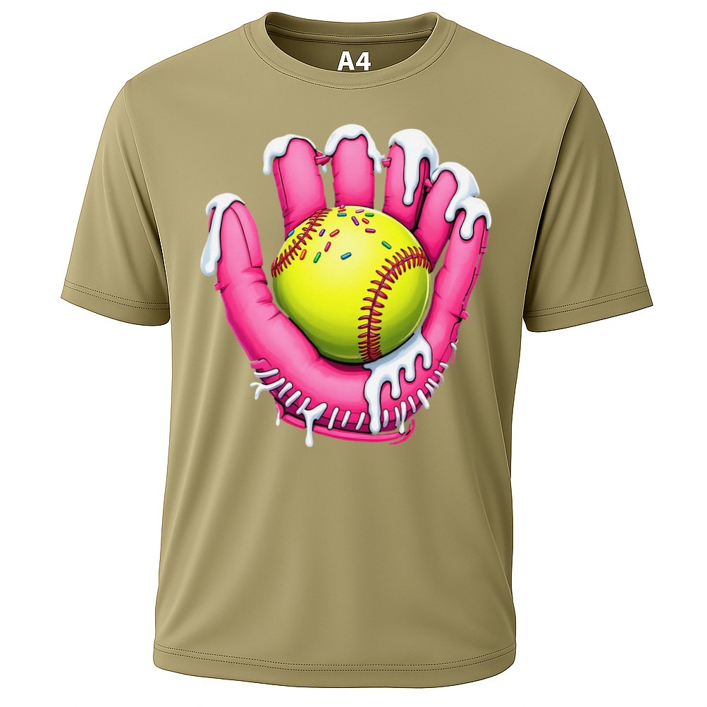 Baseball Drip Ice Cream Sprinkles Baseball Glove Cooling Performance Crew T-Shirt