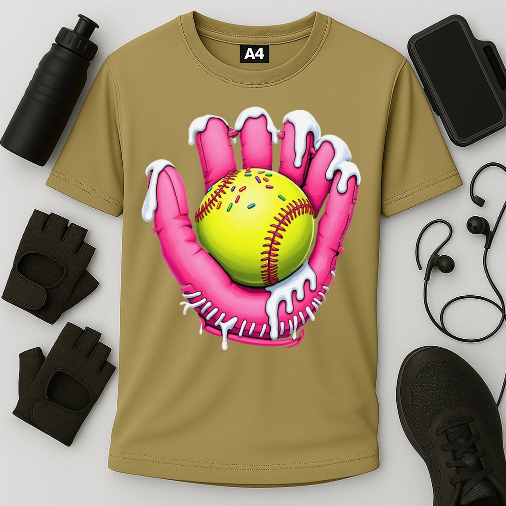 Baseball Drip Ice Cream Sprinkles Baseball Glove Cooling Performance Crew T-Shirt