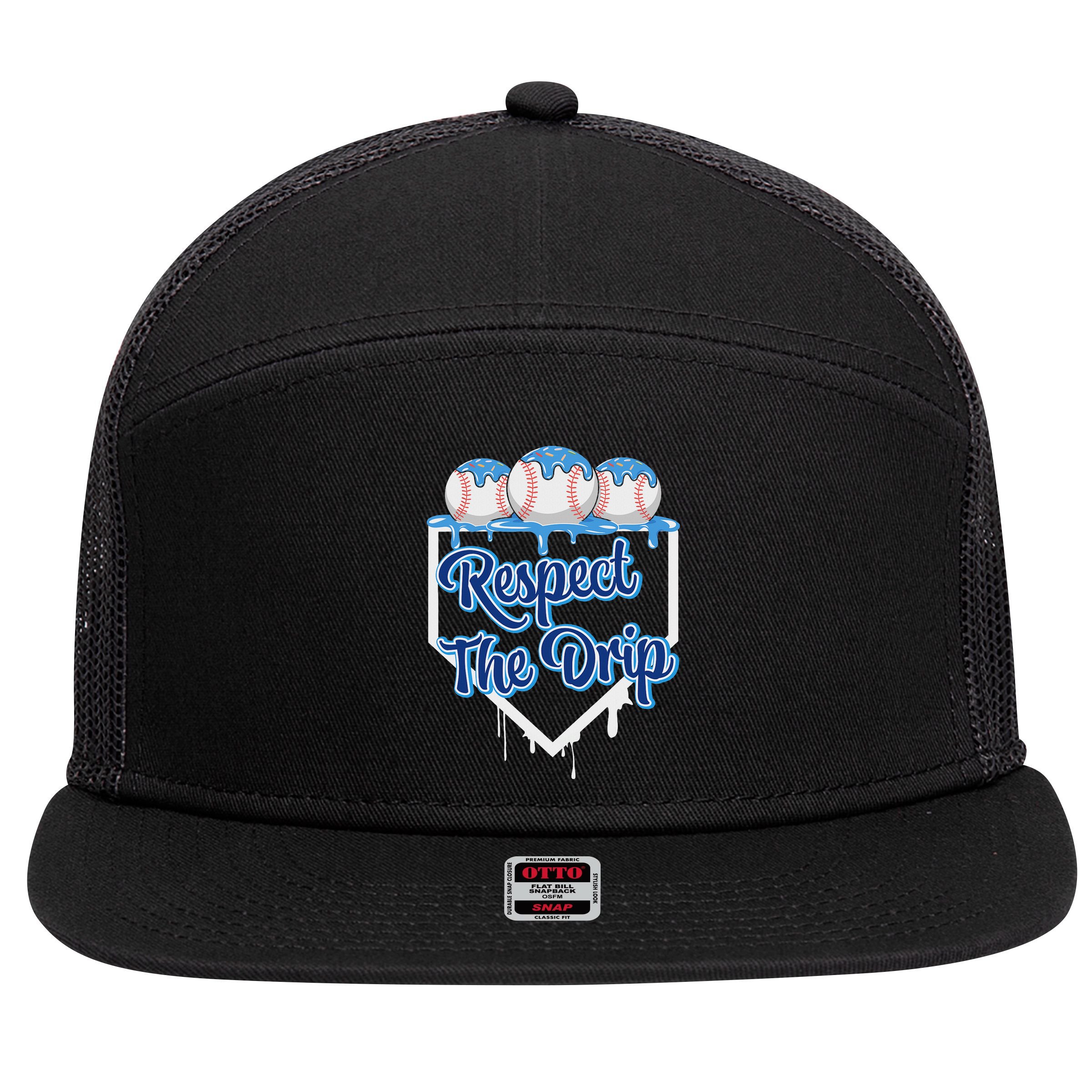 Baseball Drip Ice Cream Drip Respect The Drip 7 Panel Mesh Trucker Snapback Hat