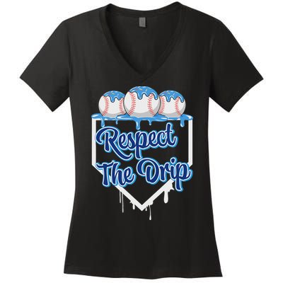 Baseball Drip Ice Cream Drip Respect The Drip Women's V-Neck T-Shirt