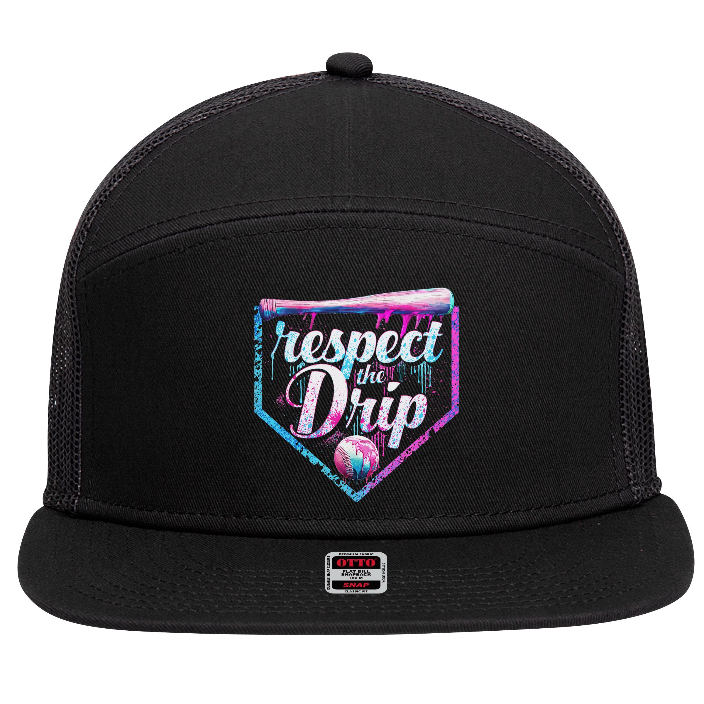 Baseball Drip Ice Cream Dripping Respect The Drip  7 Panel Mesh Trucker Snapback Hat