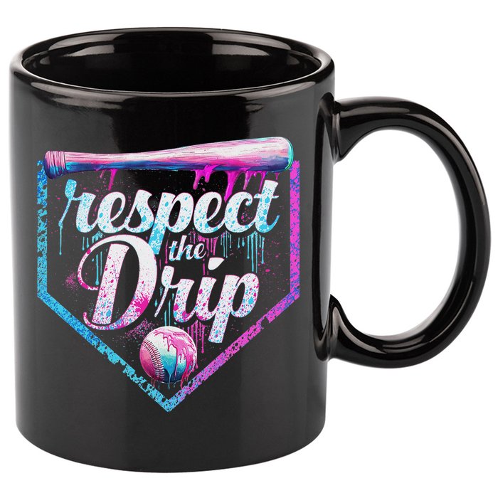 Baseball Drip Ice Cream Dripping Respect The Drip  11oz C Handle Ceramic Mug