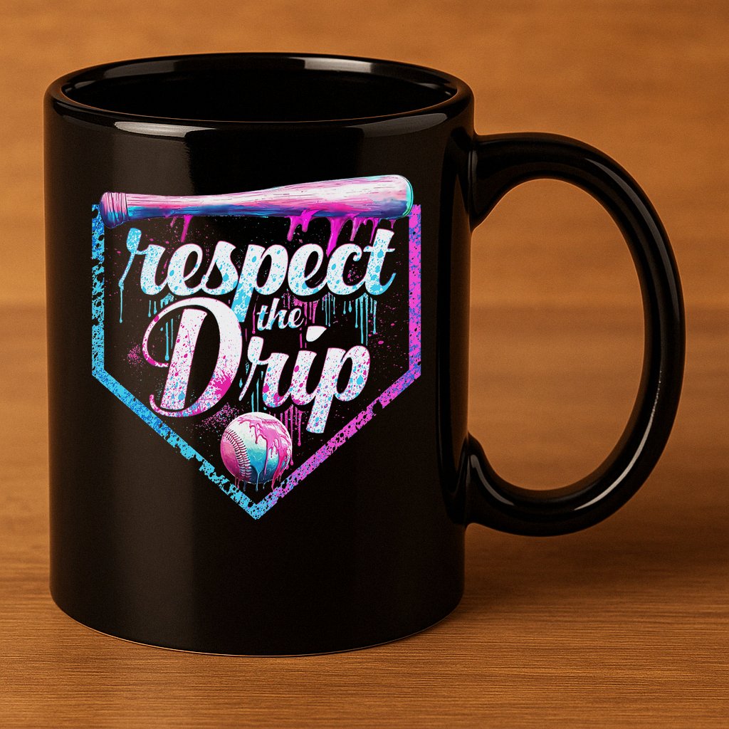 Baseball Drip Ice Cream Dripping Respect The Drip  11oz C Handle Ceramic Mug