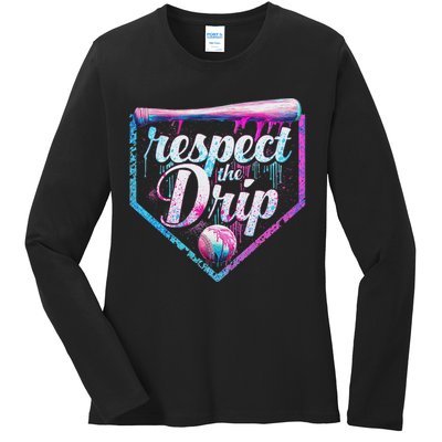 Baseball Drip Ice Cream Dripping Respect The Drip  Ladies Long Sleeve Shirt