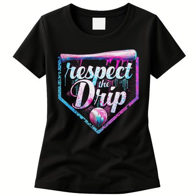 Baseball Drip Ice Cream Dripping Respect The Drip  Womens T-Shirt