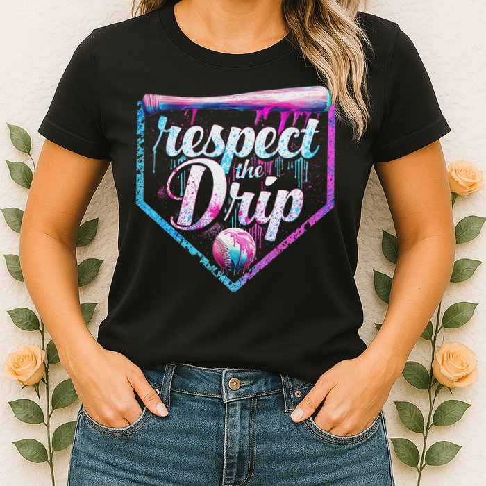 Baseball Drip Ice Cream Dripping Respect The Drip  Womens T-Shirt