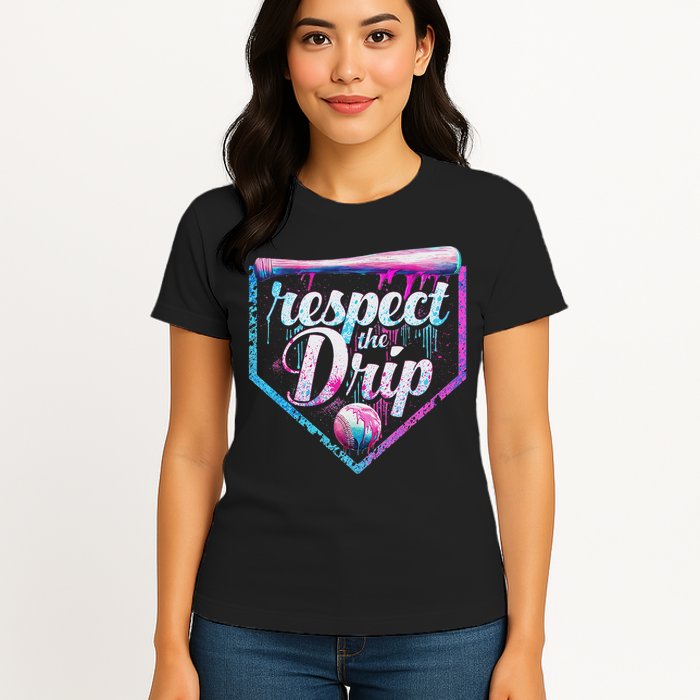 Baseball Drip Ice Cream Dripping Respect The Drip  Womens T-Shirt