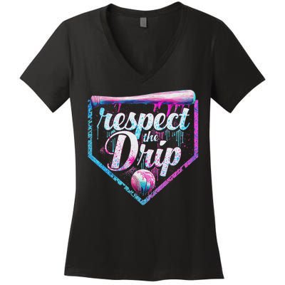 Baseball Drip Ice Cream Dripping Respect The Drip  Women's V-Neck T-Shirt