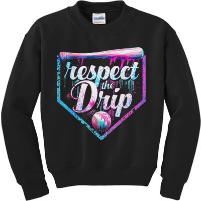 Baseball Drip Ice Cream Dripping Respect The Drip  Kids Sweatshirt