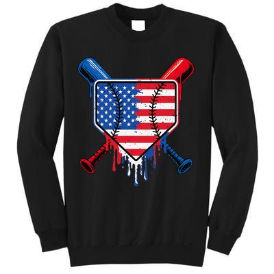 Baseball Drip Ice Cream Patriotic American Flag Sweatshirt