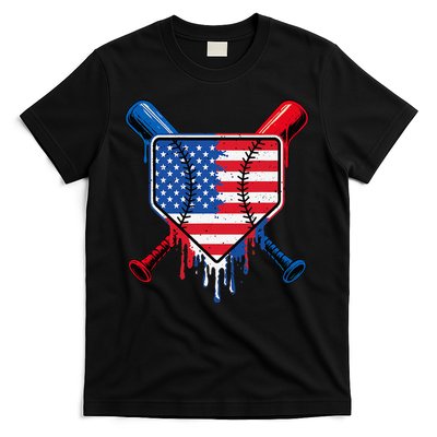 Baseball Drip Ice Cream Patriotic American Flag T-Shirt