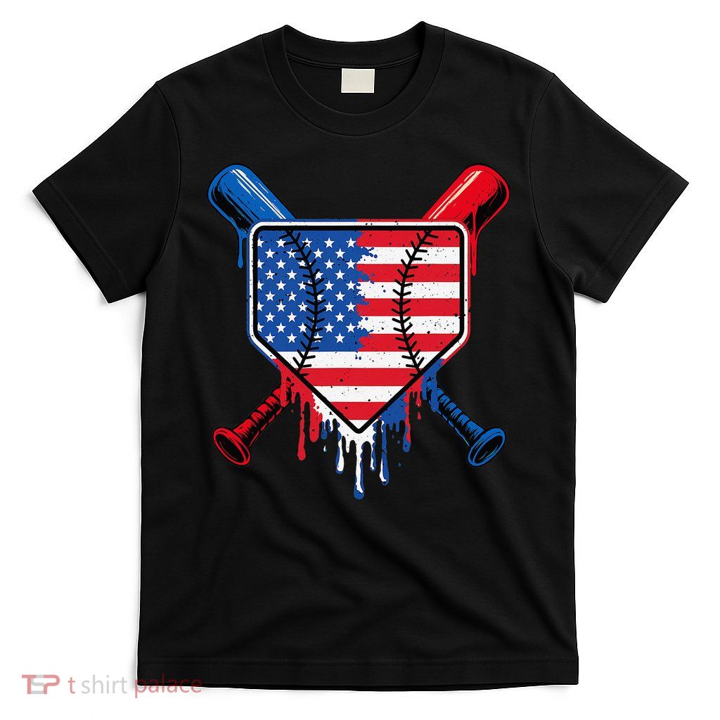Baseball Drip Ice Cream Patriotic American Flag T-Shirt