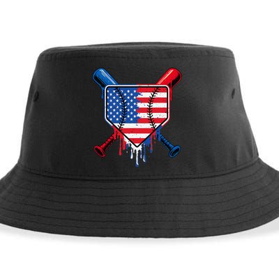 Baseball Drip Ice Cream Patriotic American Flag Sustainable Bucket Hat