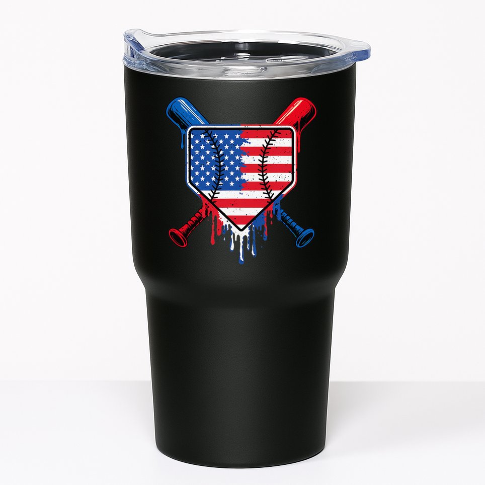 Baseball Drip Ice Cream Patriotic American Flag Tumbler