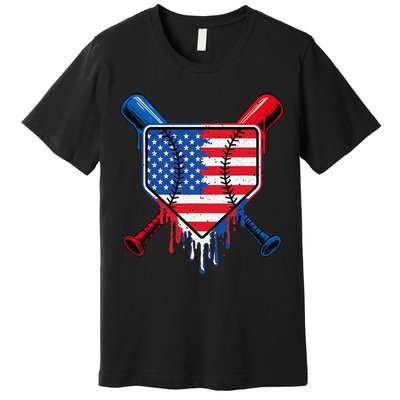Baseball Drip Ice Cream Patriotic American Flag Premium T-Shirt