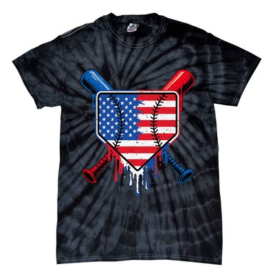 Baseball Drip Ice Cream Patriotic American Flag Tie-Dye T-Shirt