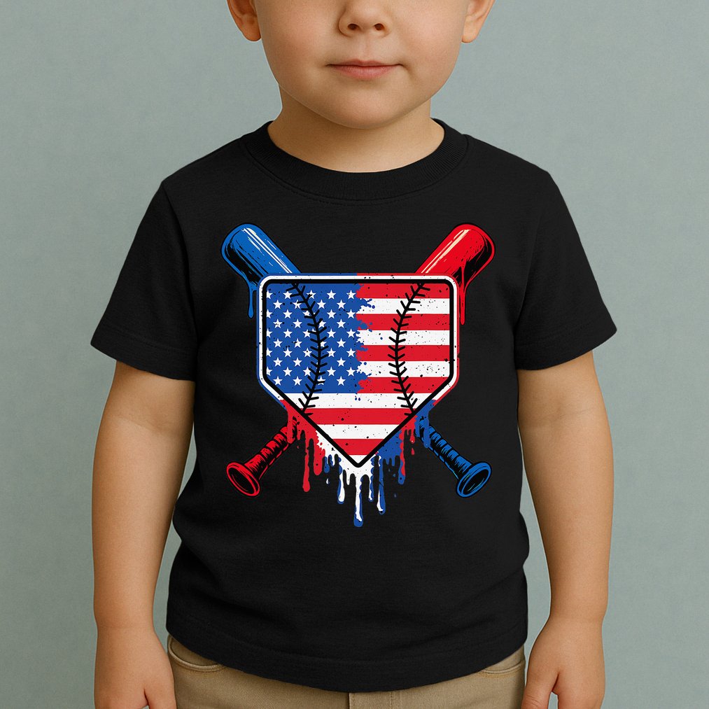 Baseball Drip Ice Cream Patriotic American Flag Toddler T-Shirt