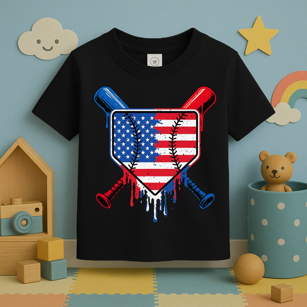 Baseball Drip Ice Cream Patriotic American Flag Toddler T-Shirt