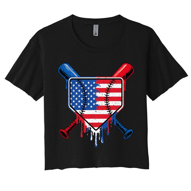 Baseball Drip Ice Cream Patriotic American Flag Crop Top