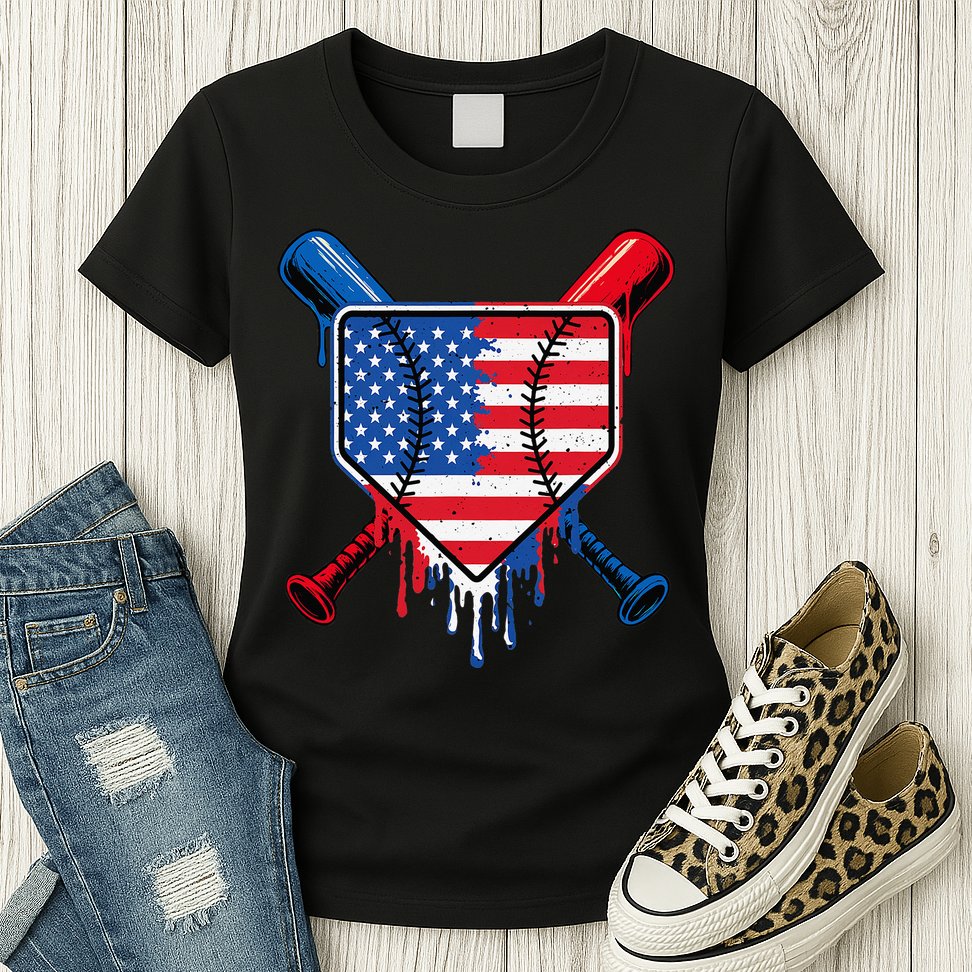 Baseball Drip Ice Cream Patriotic American Flag Womens T-Shirt