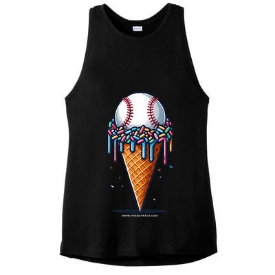 Baseball Drip Ice Cream Cone With Sprinkles Ladies PosiCharge Tri-Blend Wicking Tank