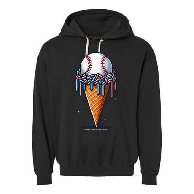 Baseball Drip Ice Cream Cone With Sprinkles Garment-Dyed Fleece Hoodie