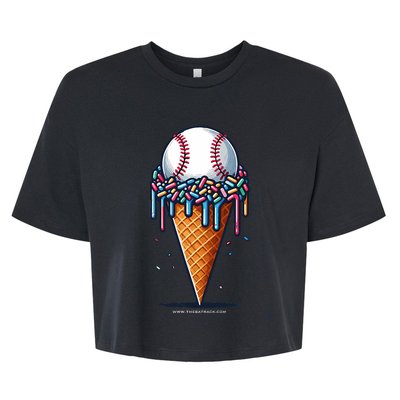 Baseball Drip Ice Cream Cone With Sprinkles Bella+Canvas Jersey Crop Tee