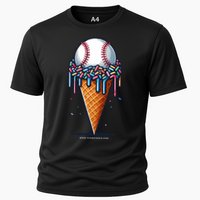 Baseball Drip Ice Cream Cone With Sprinkles Cooling Performance Crew T-Shirt