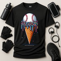 Baseball Drip Ice Cream Cone With Sprinkles Cooling Performance Crew T-Shirt