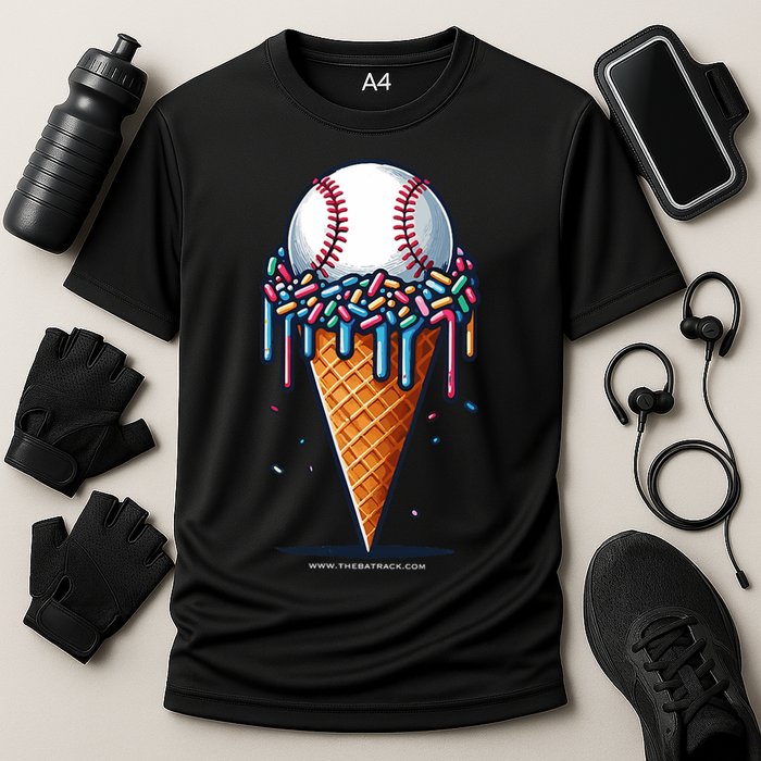Baseball Drip Ice Cream Cone With Sprinkles Cooling Performance Crew T-Shirt