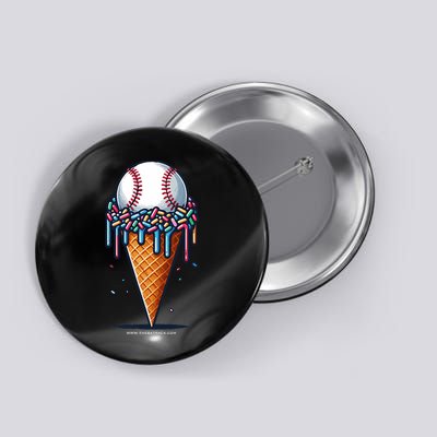 Baseball Drip Ice Cream Cone With Sprinkles Button