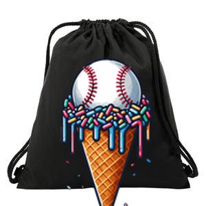 Baseball Drip Ice Cream Cone With Sprinkles Drawstring Bag