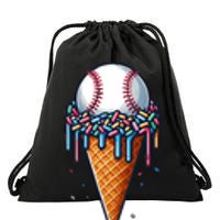 Baseball Drip Ice Cream Cone With Sprinkles Drawstring Bag