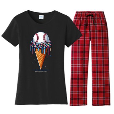 Baseball Drip Ice Cream Cone With Sprinkles Women's Flannel Pajama Set