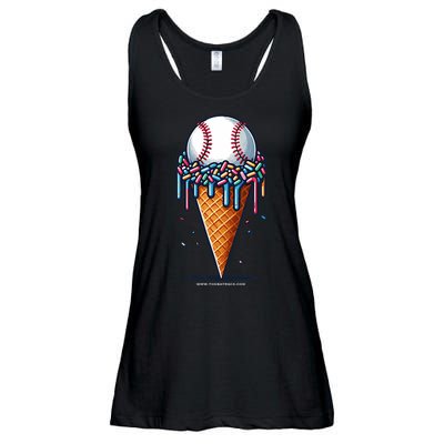 Baseball Drip Ice Cream Cone With Sprinkles Ladies Essential Flowy Tank
